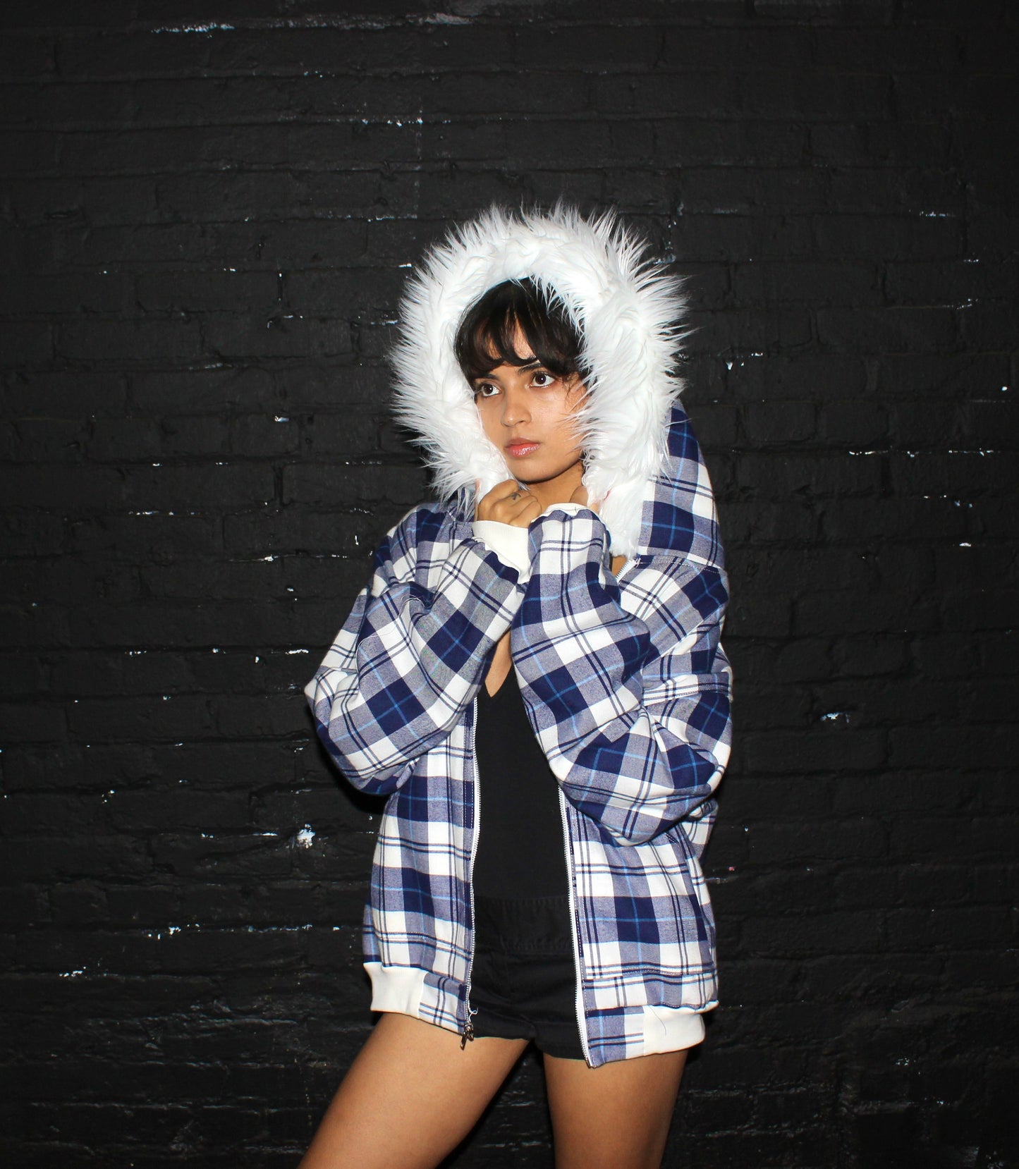 Allure Fur Hoodie V2 Blue Plaid