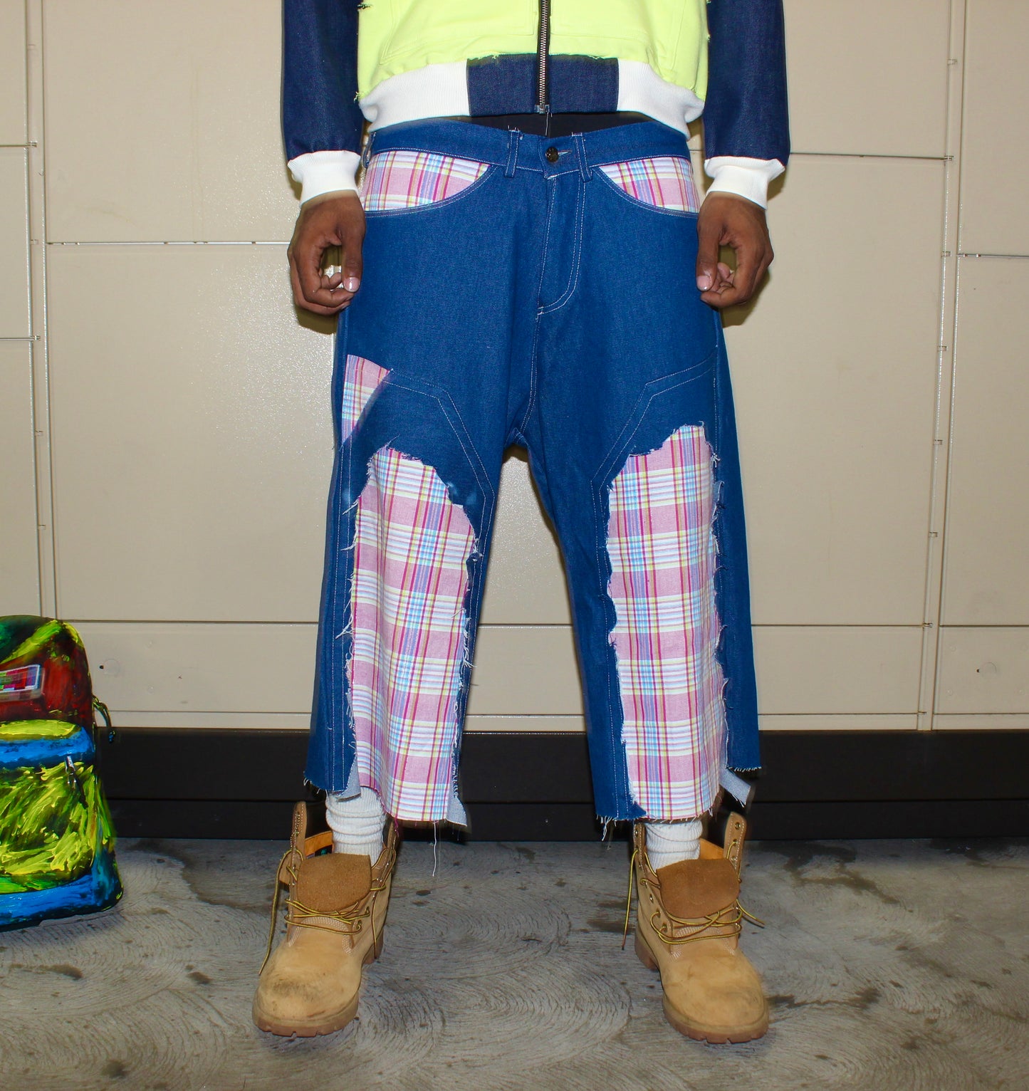 Denim doubleknee shorts