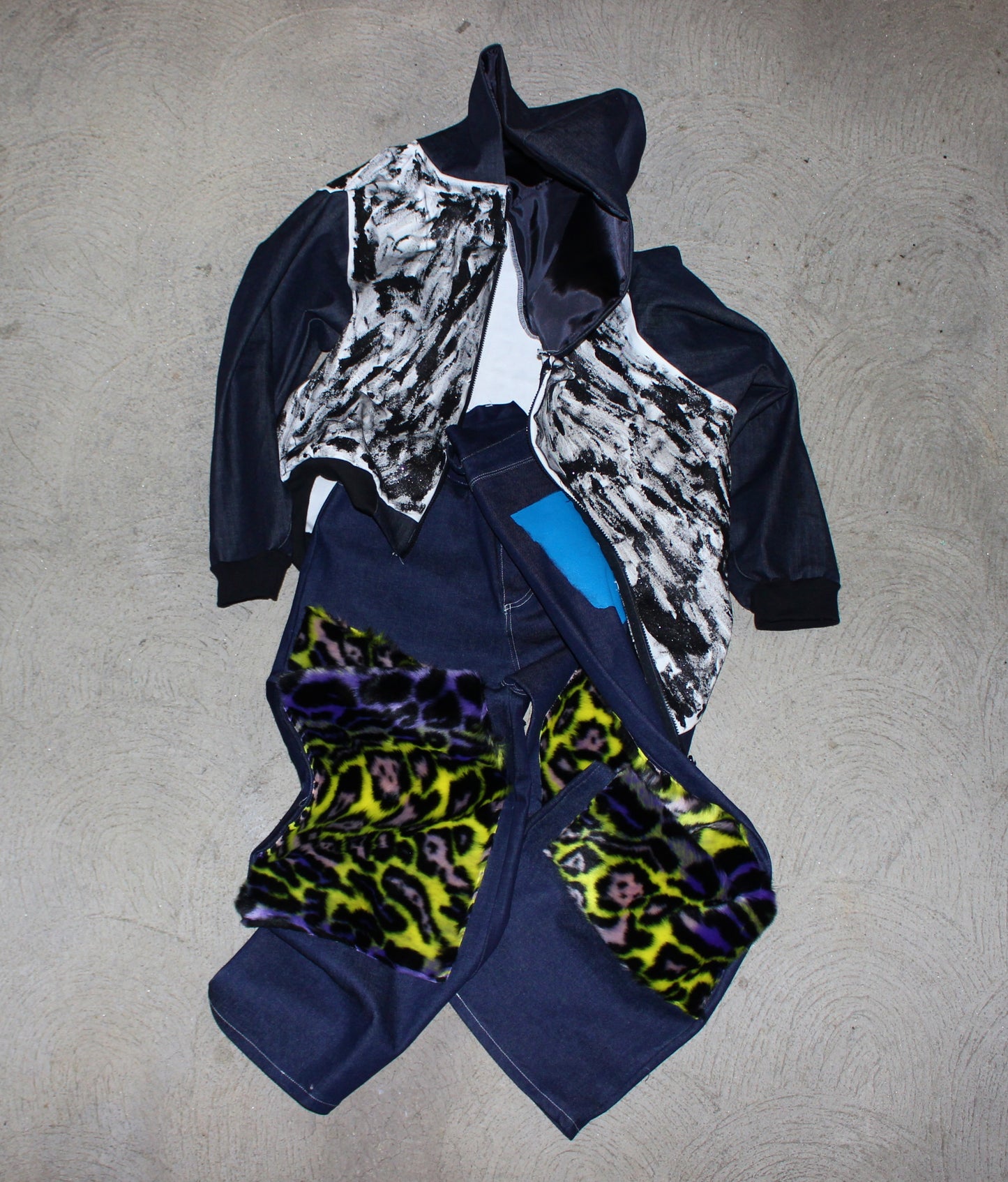 leopard fur indigo denim