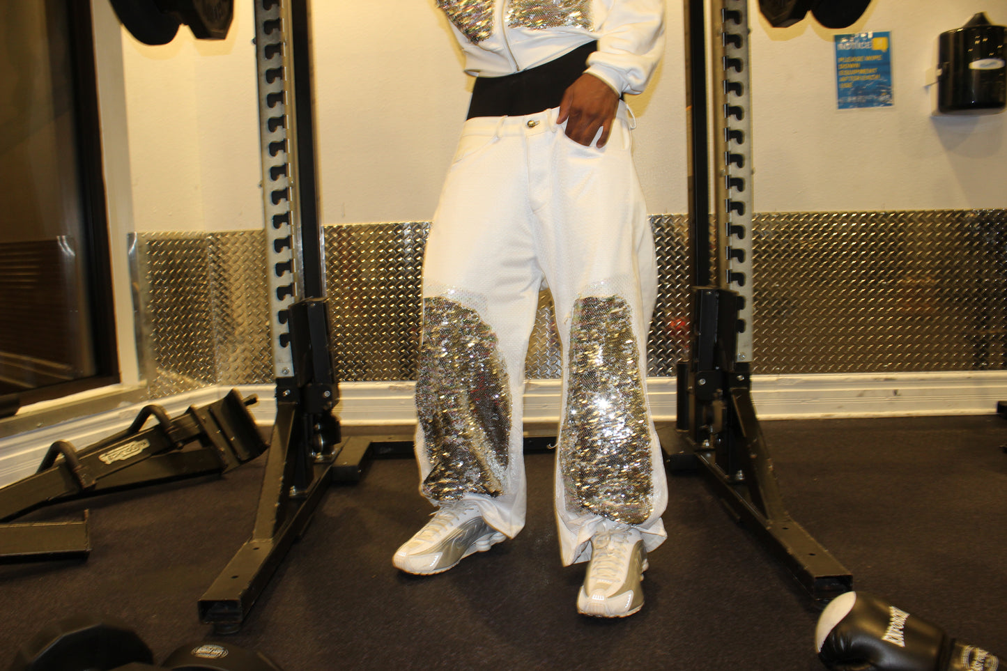 White Sequin Denim