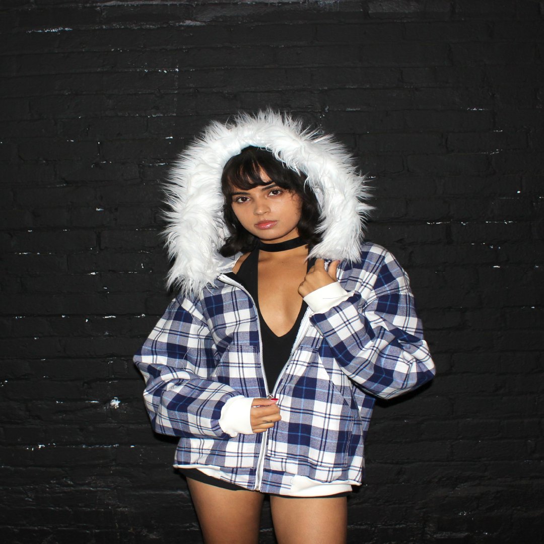 Allure Fur Hoodie V2 Blue Plaid