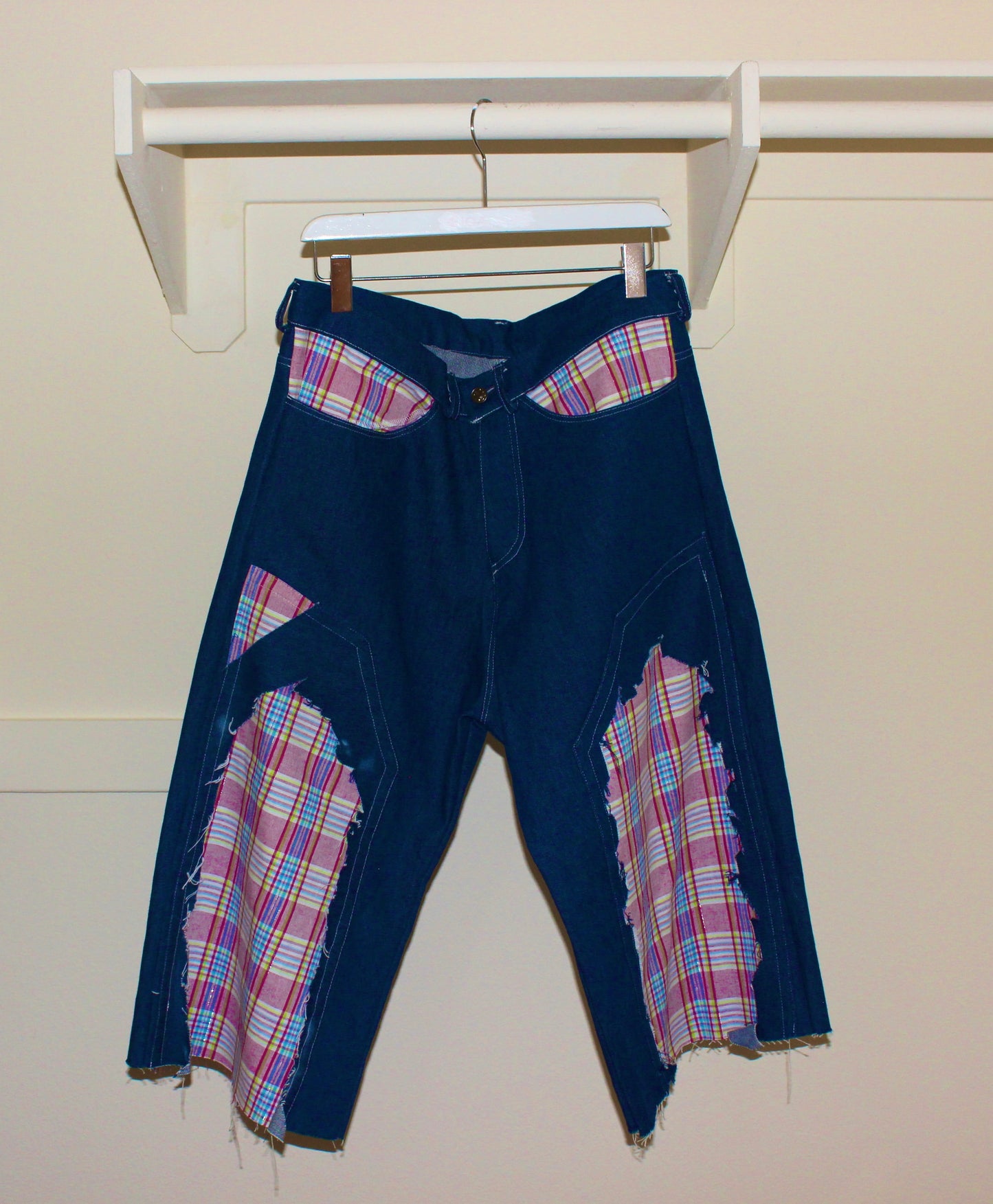 Denim doubleknee shorts