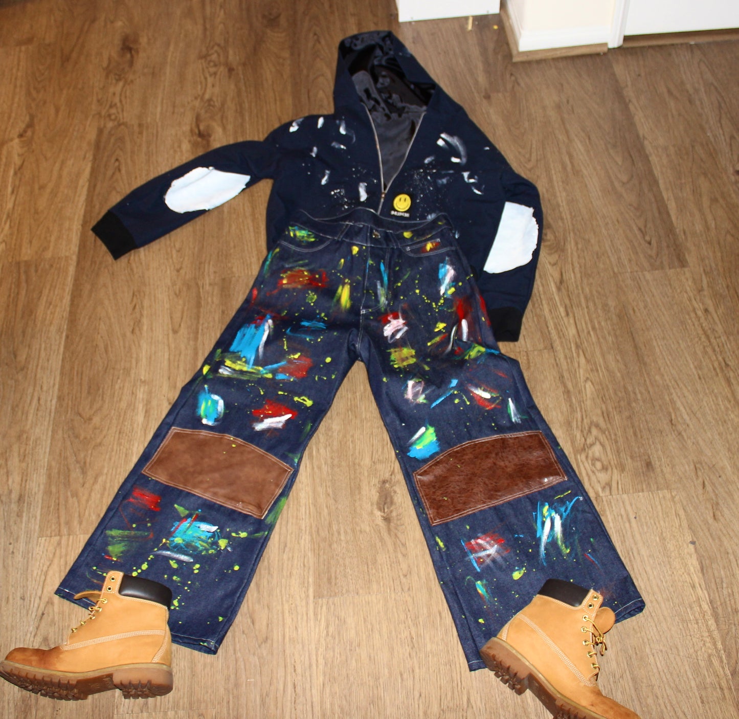 indigo patch paint denim